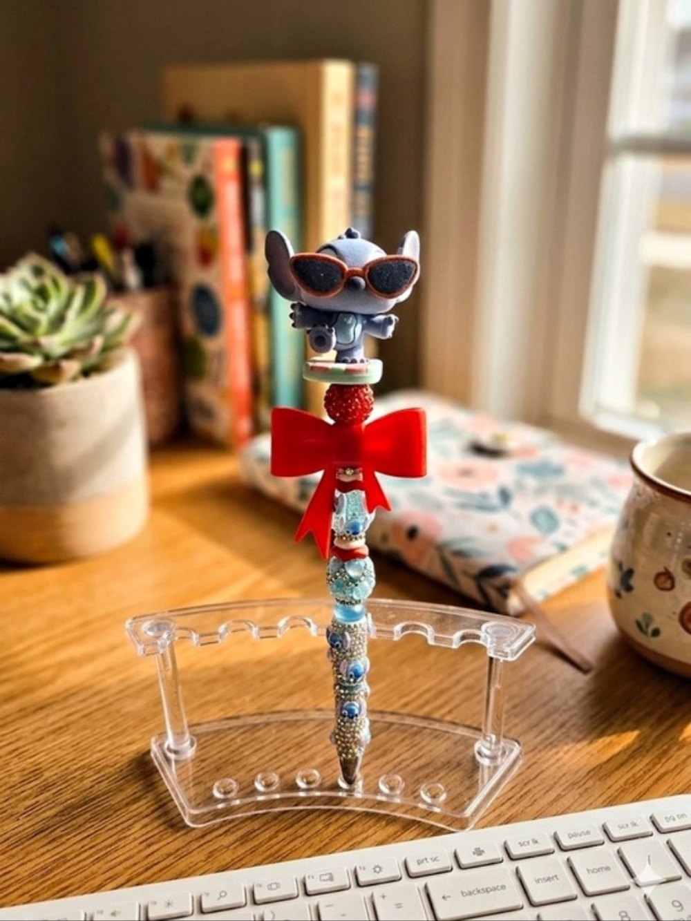 Stitch Beaded Blue & Red Decorative Pen